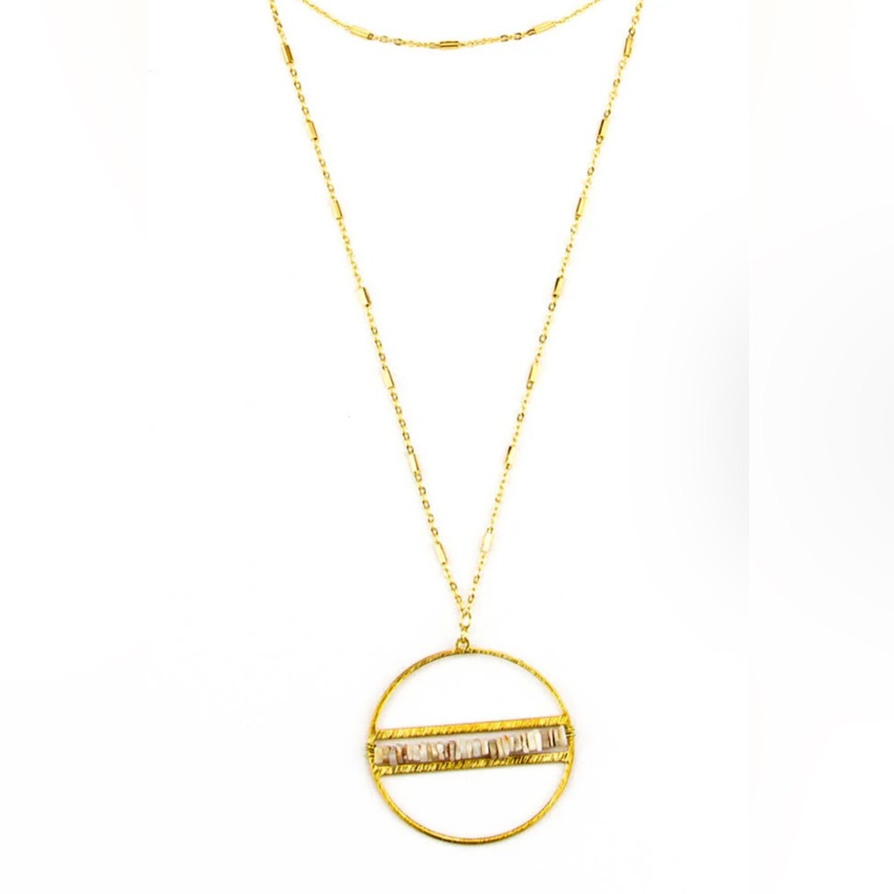 NWT Santore Heishi Hoop Brass Gold Circle Pendant Necklace with Australian Opal